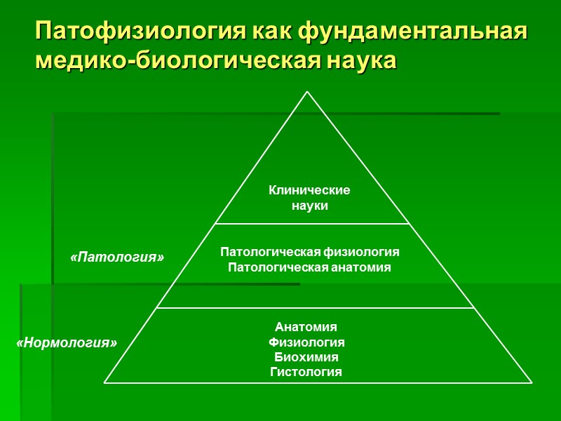 Патофизиология как фундаментальная медико-биологическая наука Клинические  науки Анатомия Физиология Биохимия Гистология Патологическая физиология